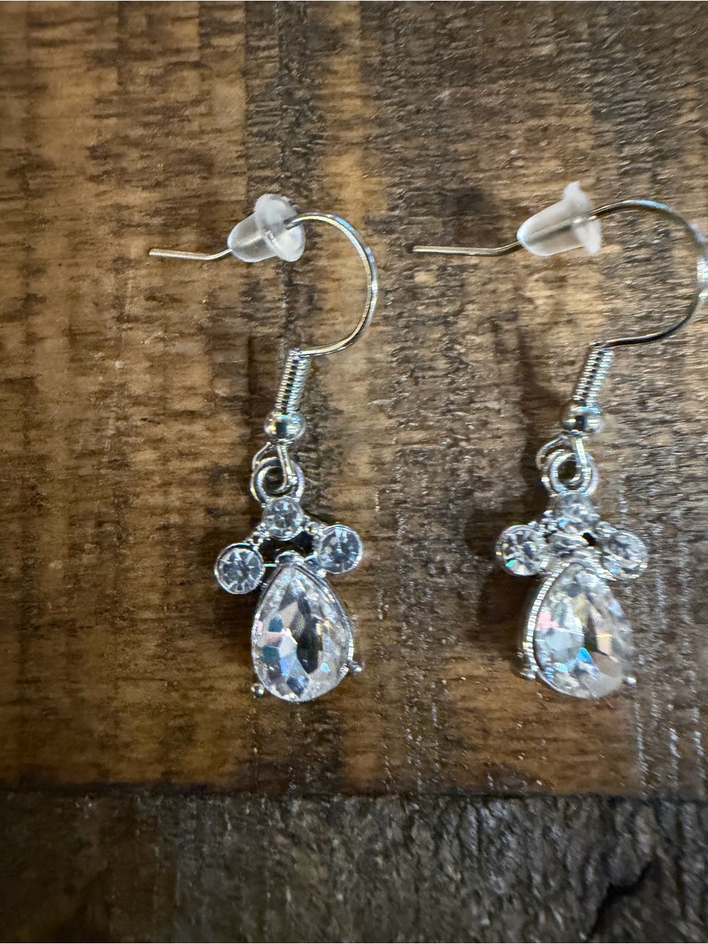 Silver Crystal Teardrop Dangle Earrings